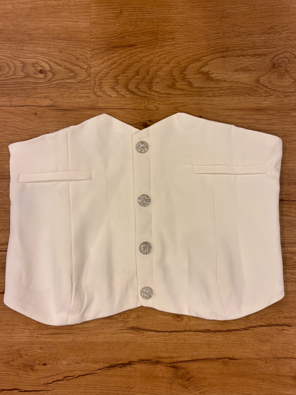 Women's Cream Double-Breasted Blazer with Decorative Buttons